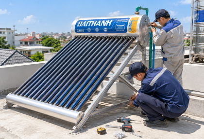Cách Lắp Đặt Máy Nước Nóng Năng Lượng Mặt Trời Đại Thành Trên Sân Thượng