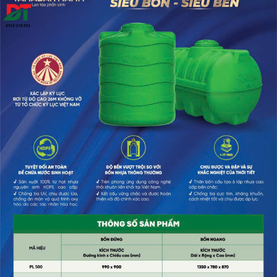 Bồn nhựa Tân Á EX – 1000L Đứng