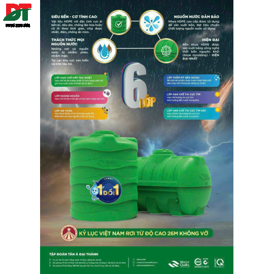 Bồn nhựa Đại Thành Plasman 1.000 Lít Đứng-xanh
